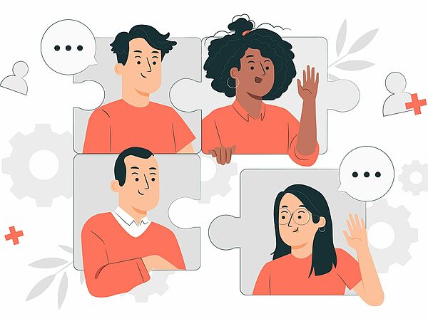 Vier Personen tauschen sich aus