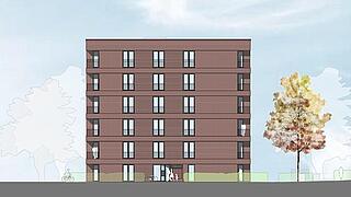 Skizze eines Neubaus mit Klinkerfassade